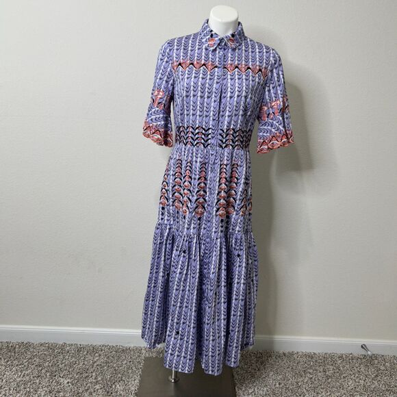 Temperley Dresses & Skirts - Temperley London Poet Dress 10 Purple Cotton Embroidered Button Tiered Boho Midi